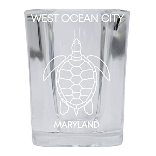West Ocean City Maryland Souvenir 2 Ounce Square Shot Glass laser etched Turtle Design Image 1
