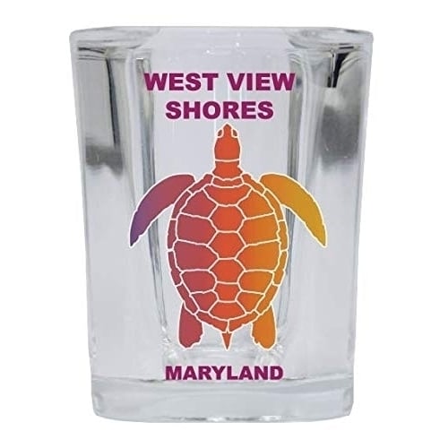 West Ocean City Maryland Souvenir Square Shot Glass Rainbow Turtle Design 4-Pack Image 1