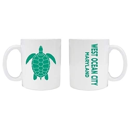 West Ocean City Maryland Souvenir White Ceramic Coffee Mug 2 Pack Turtle Design Image 1