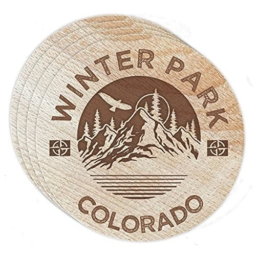 Winter Park Colorado 4 Pack Engraved Wooden Coaster Camp Outdoors Design Image 1