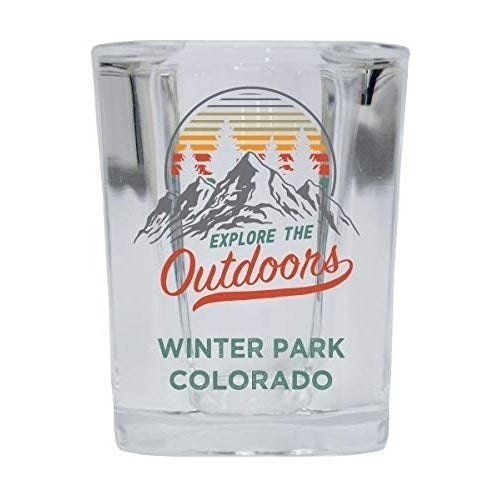 Winter Park Colorado Explore the Outdoors Souvenir 2 Ounce Square Base Liquor Shot Glass Image 1