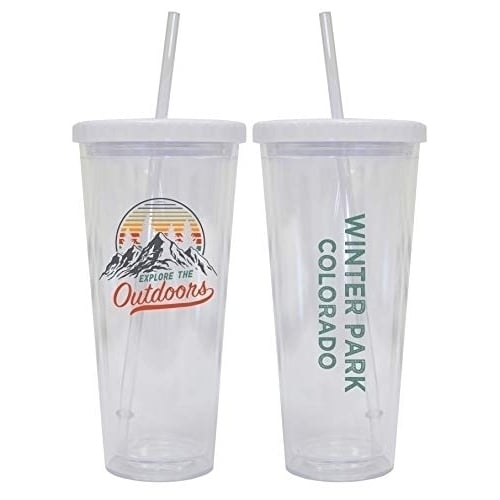 Winter Park Colorado Camping 24 oz Reusable Plastic Straw Tumbler w/Lid and Straw Image 1