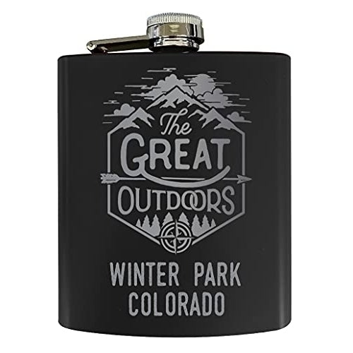 Winter Park Colorado Laser Engraved Explore the Outdoors Souvenir 7 oz Stainless Steel 7 oz Flask Black Image 1