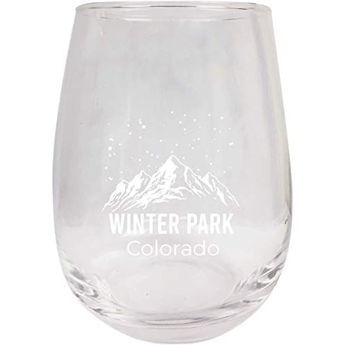 Winter Park Colorado Ski Adventures Etched Stemless Wine Glass 9 oz 2-Pack Image 1
