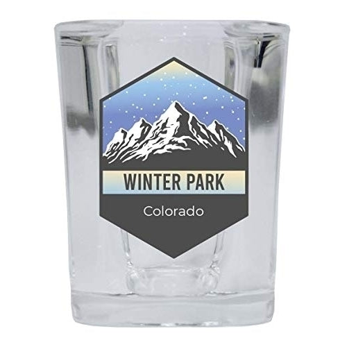 Winter Park Colorado Ski Adventures 2 Ounce Square Base Liquor Shot Glass 4-Pack Image 1