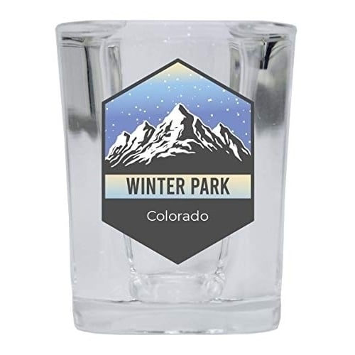 Winter Park Colorado Ski Adventures 2 Ounce Square Base Liquor Shot Glass Image 1