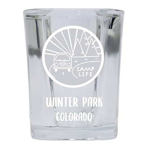 Winter Park Colorado Souvenir Laser Engraved 2 Ounce Square Base Liquor Shot Glass 4-Pack Camp Life Design Image 1