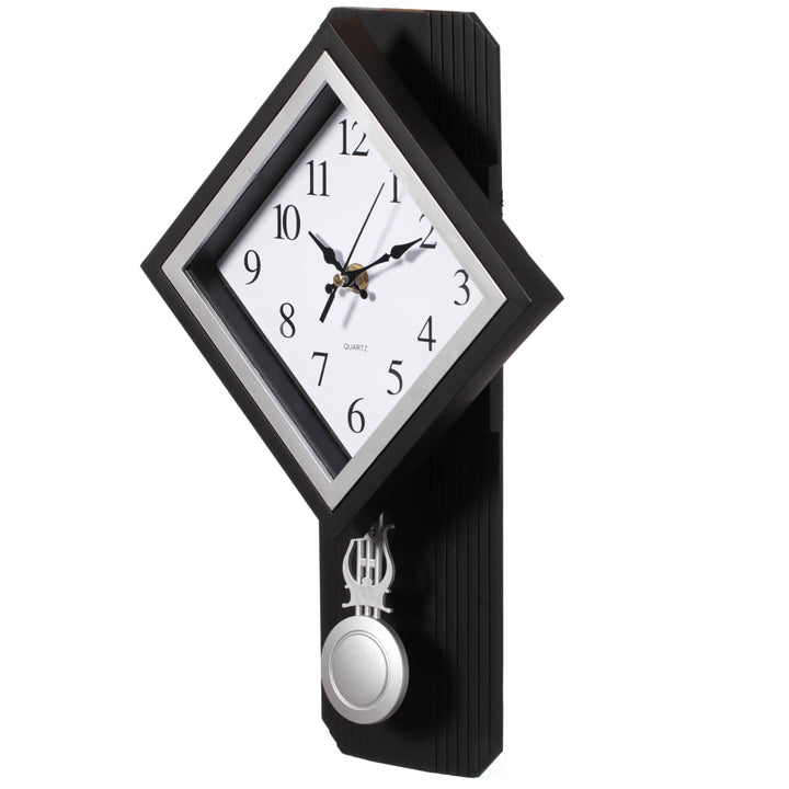 Wood-Look Pendulum Wall Clock 14 Inch Vintage Plastic Silent Battery Operated Image 4