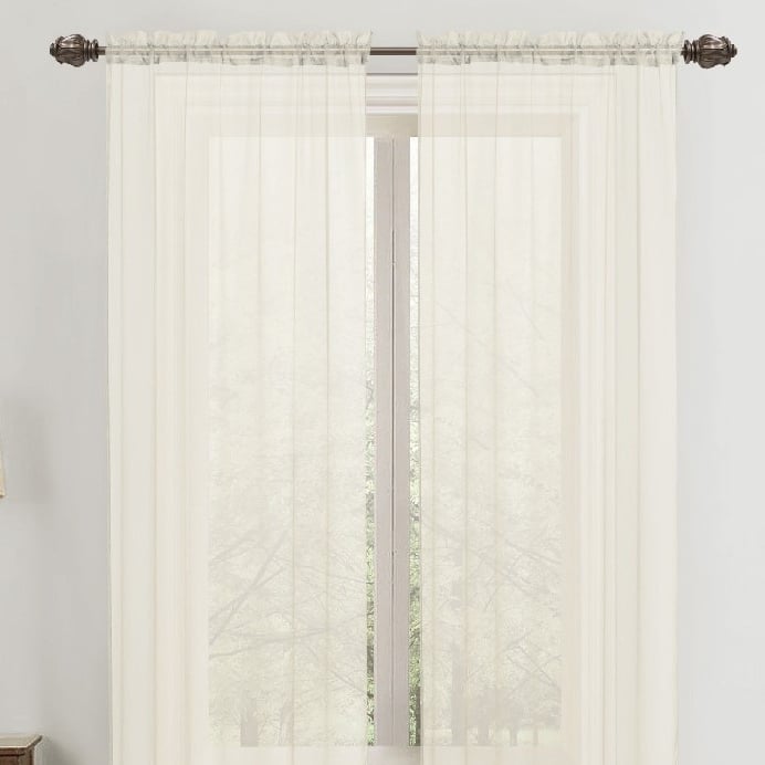 2-Panel: 90" Neutral Colored Celine Sheer Voile Drape Window Curtain Panel for Living Room and Bedroom Image 3