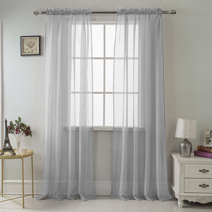 2-Panel: 90" Neutral Colored Celine Sheer Voile Drape Window Curtain Panel for Living Room and Bedroom Image 5