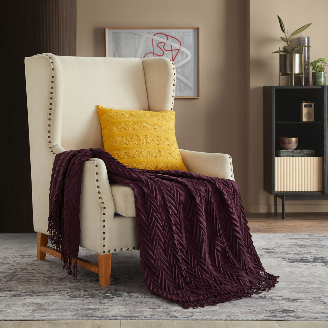 NYandC Home Doremost Zig-zag pattern with Tassel Fringe Throw Blanket Image 3