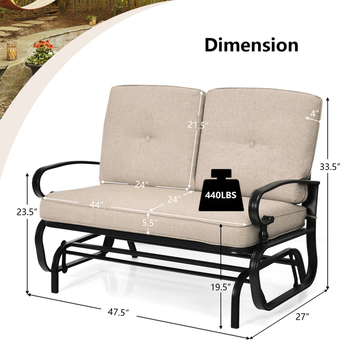 Patio Swing Glider Chair Rocking Loveseat Bench for 2 Persons w/ Beige Cushions Image 2