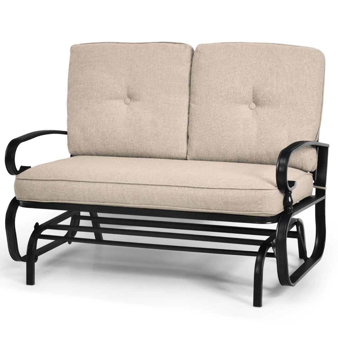 Patio Swing Glider Chair Rocking Loveseat Bench for 2 Persons w/ Beige Cushions Image 8