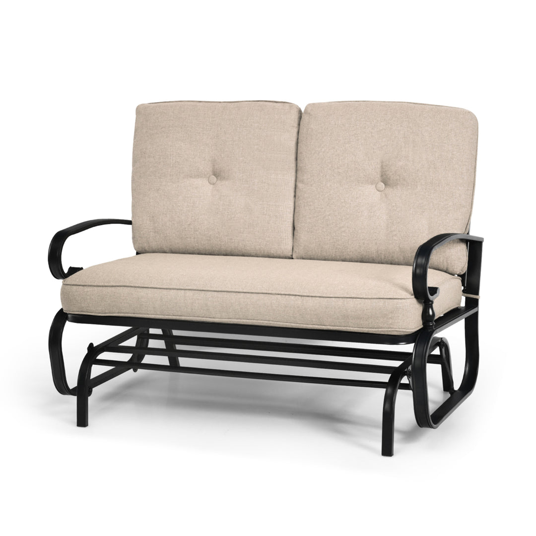 Patio Swing Glider Chair Rocking Loveseat Bench for 2 Persons w/ Beige Cushions Image 9