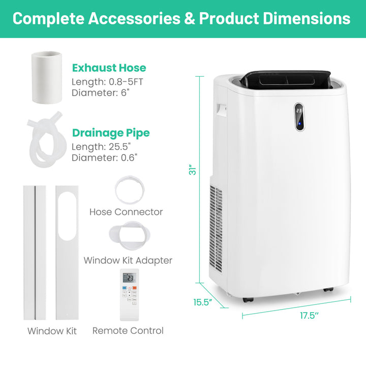 12000 BTU ASHRAE Portable Air Conditioner Controlled by WiFi Smart App and Remote Image 2