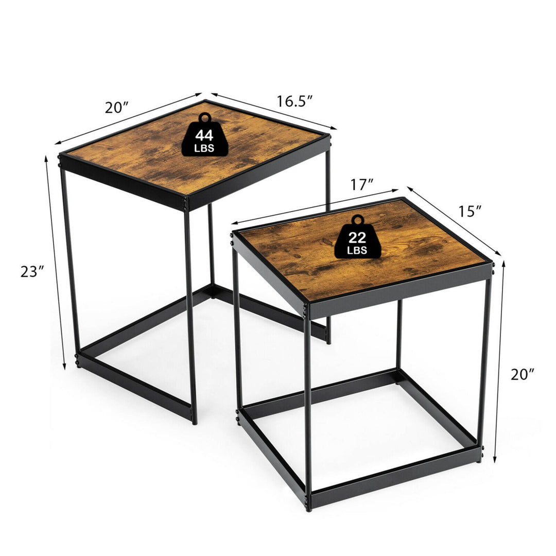 Coffee Tables Nesting Side Set of 2 for Living Room Modern W/ Sturdy Steel Frame Image 2