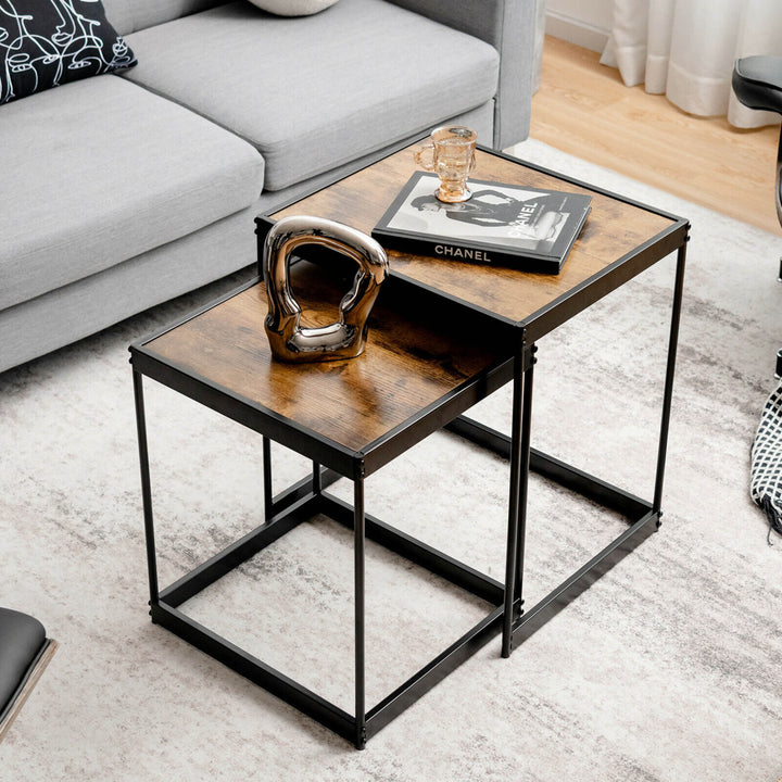 Coffee Tables Nesting Side Set of 2 for Living Room Modern W/ Sturdy Steel Frame Image 3