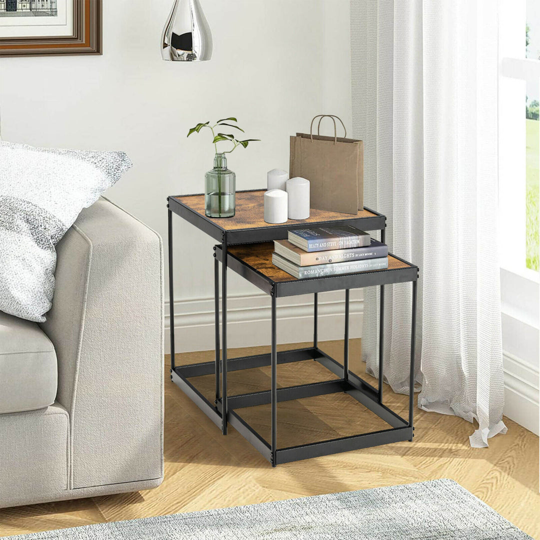 Coffee Tables Nesting Side Set of 2 for Living Room Modern W/ Sturdy Steel Frame Image 5