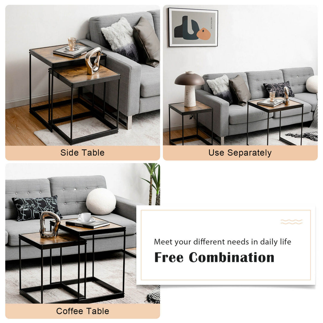 Coffee Tables Nesting Side Set of 2 for Living Room Modern W/ Sturdy Steel Frame Image 7