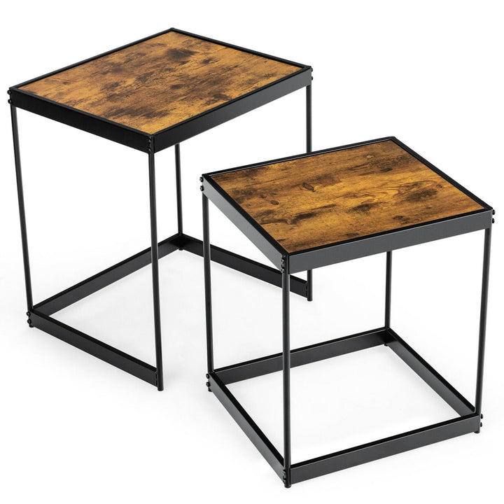 Coffee Tables Nesting Side Set of 2 for Living Room Modern W/ Sturdy Steel Frame Image 10