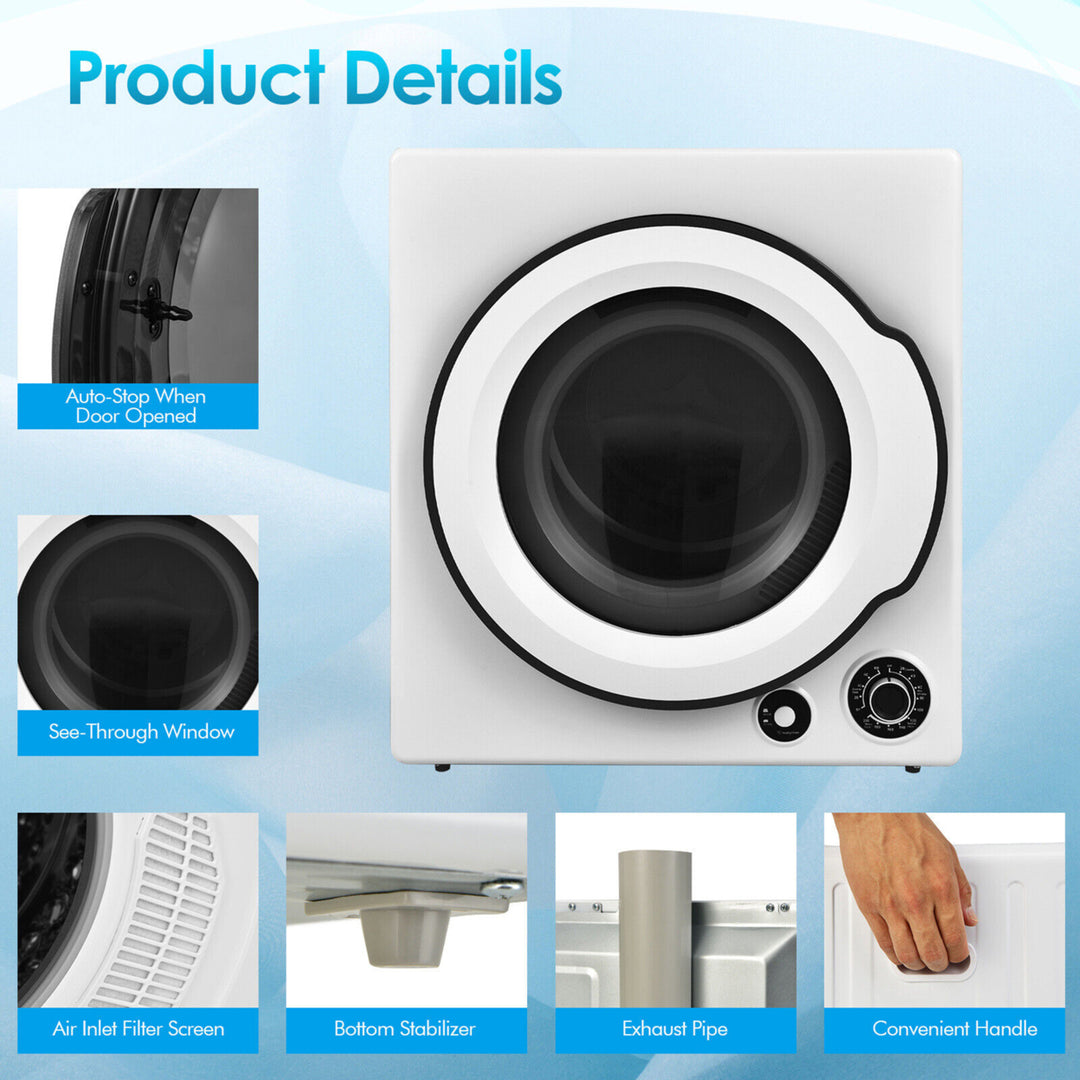 13.2 lbs Electric Tumble Compact Laundry Dryer Stainless Steel Tub 1350 W Image 9