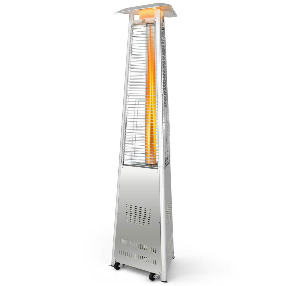 42,000 BTU Stainless Steel Pyramid Patio Heater Glass Tube Flame W/ Wheels Image 1