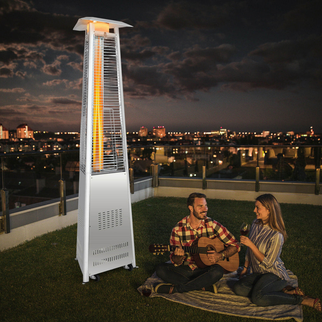 42,000 BTU Stainless Steel Pyramid Patio Heater Glass Tube Flame W/ Wheels Image 3