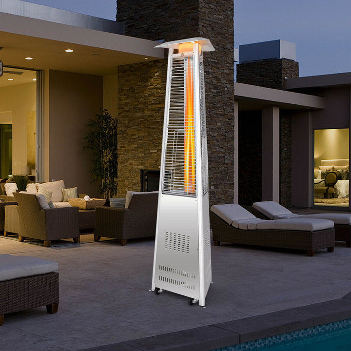 42,000 BTU Stainless Steel Pyramid Patio Heater Glass Tube Flame W/ Wheels Image 4