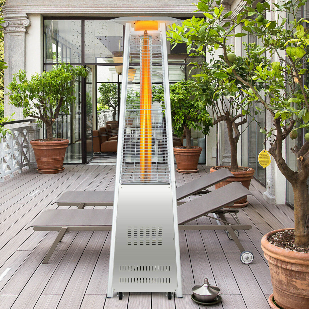 42,000 BTU Stainless Steel Pyramid Patio Heater Glass Tube Flame W/ Wheels Image 5