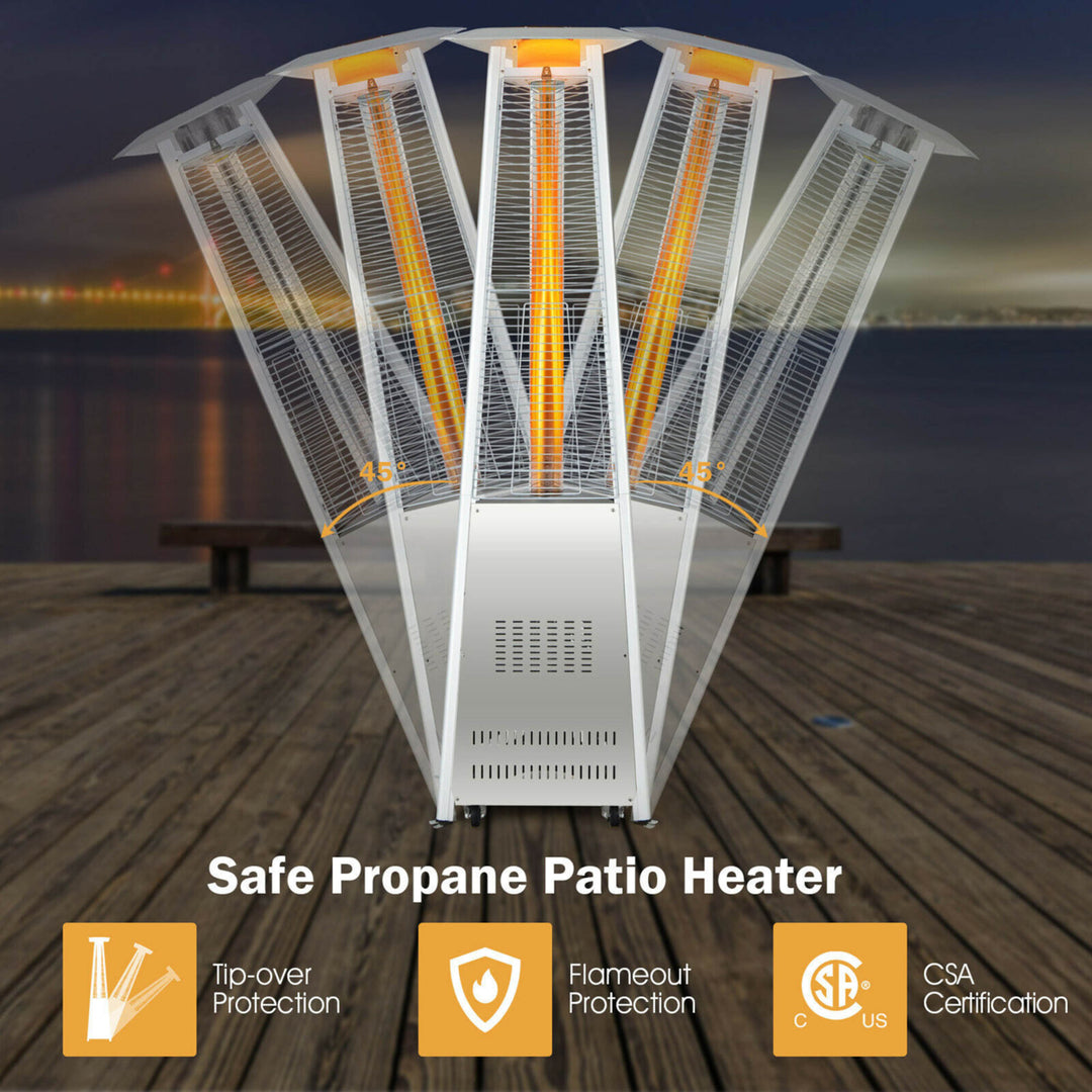 42,000 BTU Stainless Steel Pyramid Patio Heater Glass Tube Flame W/ Wheels Image 7