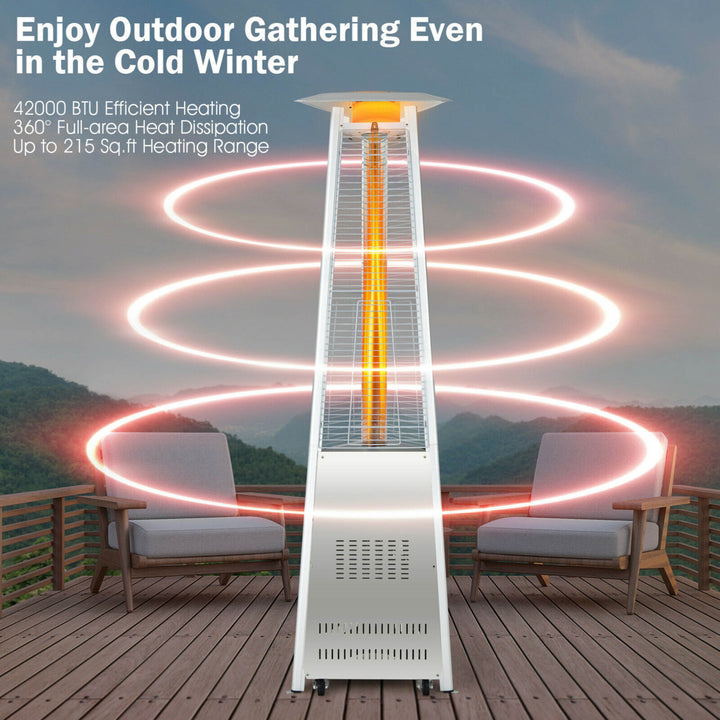 42,000 BTU Stainless Steel Pyramid Patio Heater Glass Tube Flame W/ Wheels Image 10