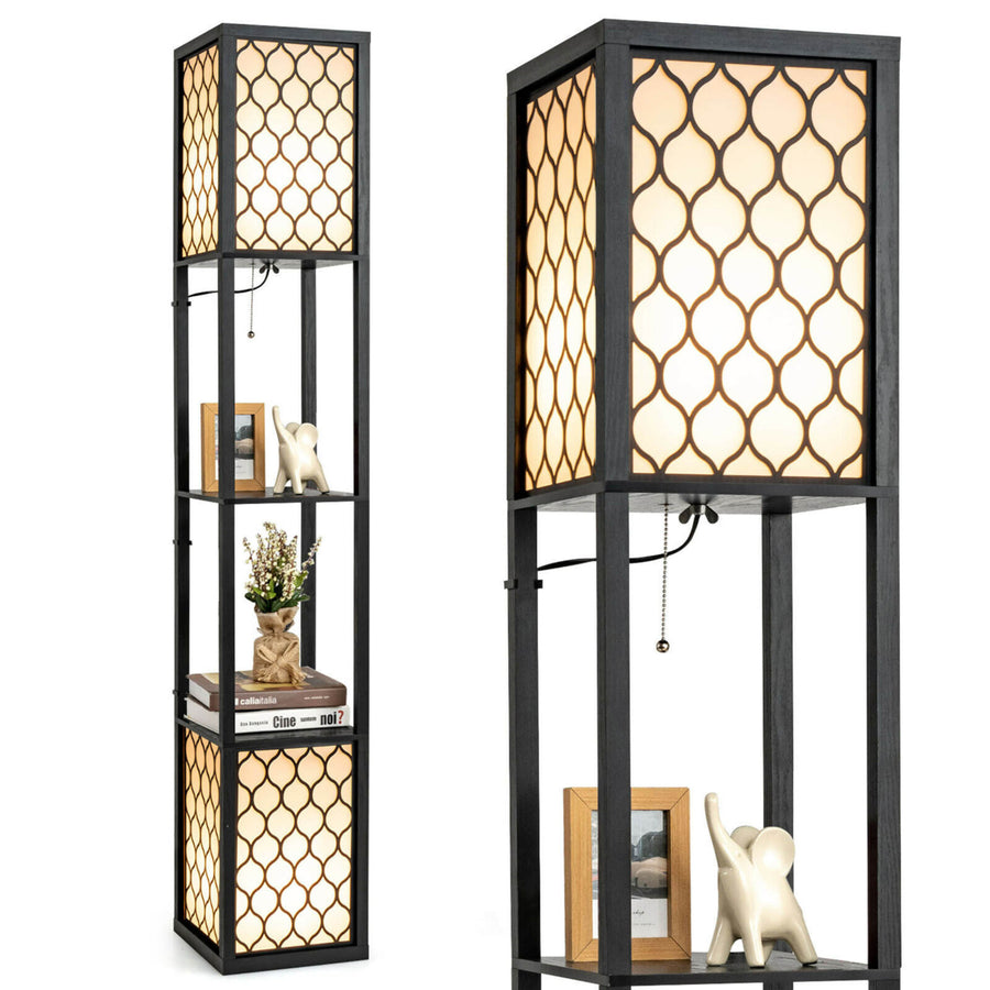 Modern Shelf Floor Lamp Freestanding Double Lamp Pull Chain and Foot Switch Image 1