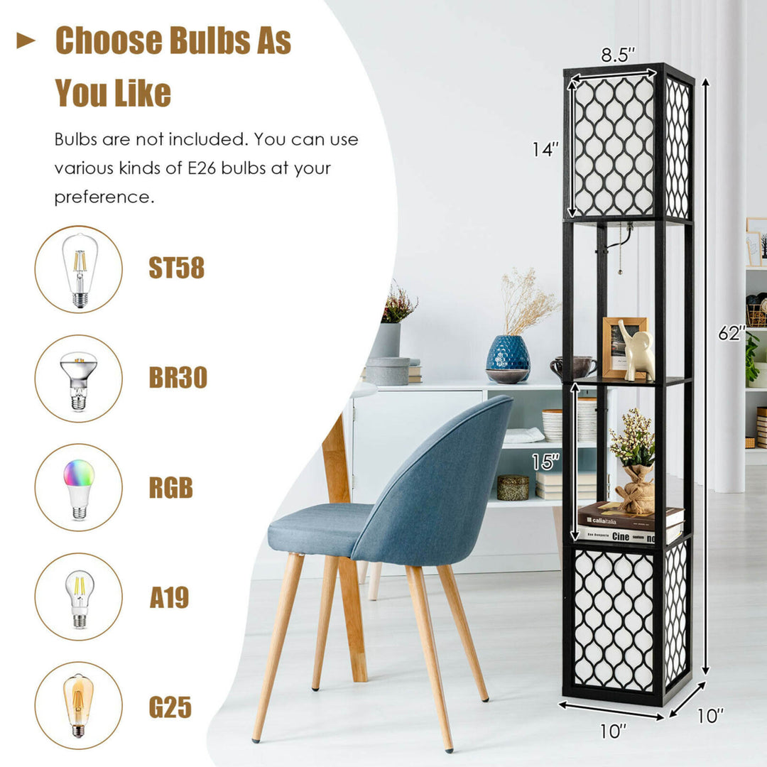 Modern Shelf Floor Lamp Freestanding Double Lamp Pull Chain and Foot Switch Image 2