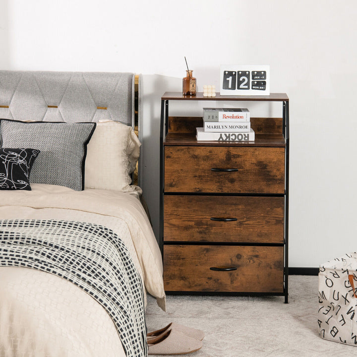 3 Drawer Dresser w/Top Shelf Storage Tower Cabinet for Bedroom Hallway Nursery Image 3