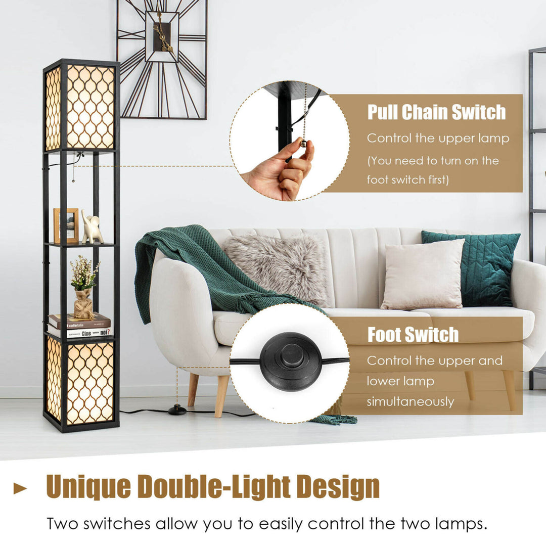 Modern Shelf Floor Lamp Freestanding Double Lamp Pull Chain and Foot Switch Image 7