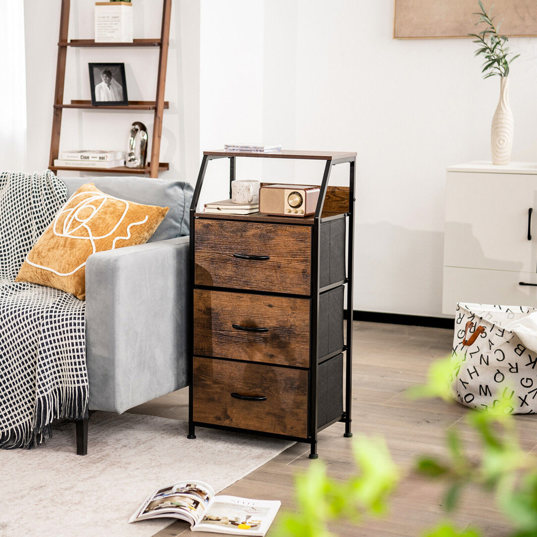 3 Drawer Dresser w/ Wood Top Sturdy Steel Frame Storage Organizer Dresser Image 3