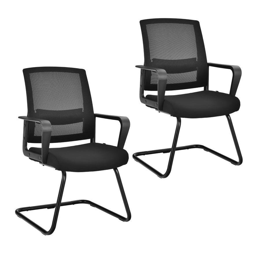 Set of 2 Conference Chairs Mesh Reception Office Guest Chairs w/ Lumbar Support Image 1