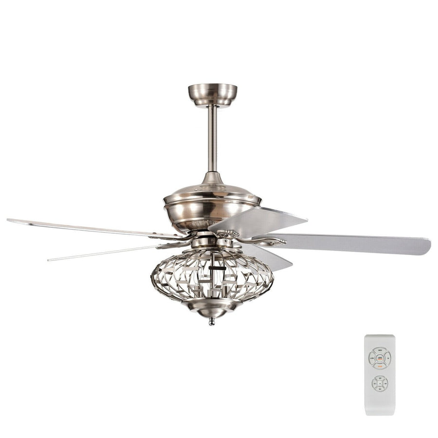 52 Ceiling Fan with Light Nickel Plated Color Wooden Blades w/Remote Control Image 1