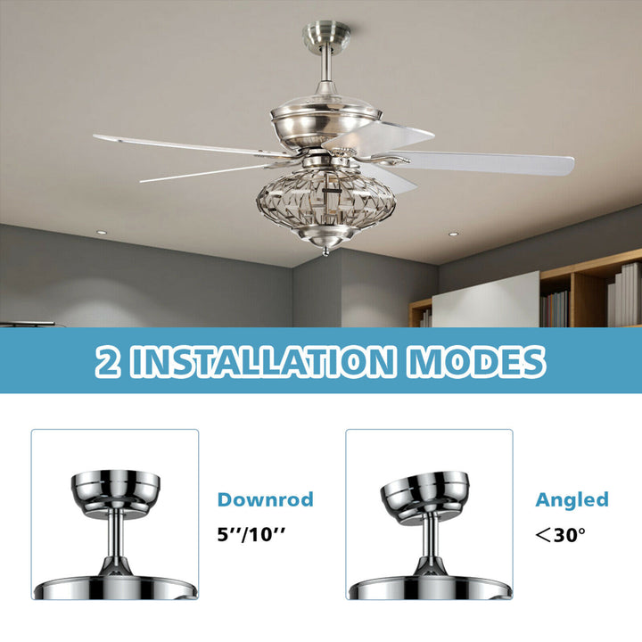 52 Ceiling Fan with Light Nickel Plated Color Wooden Blades w/Remote Control Image 6