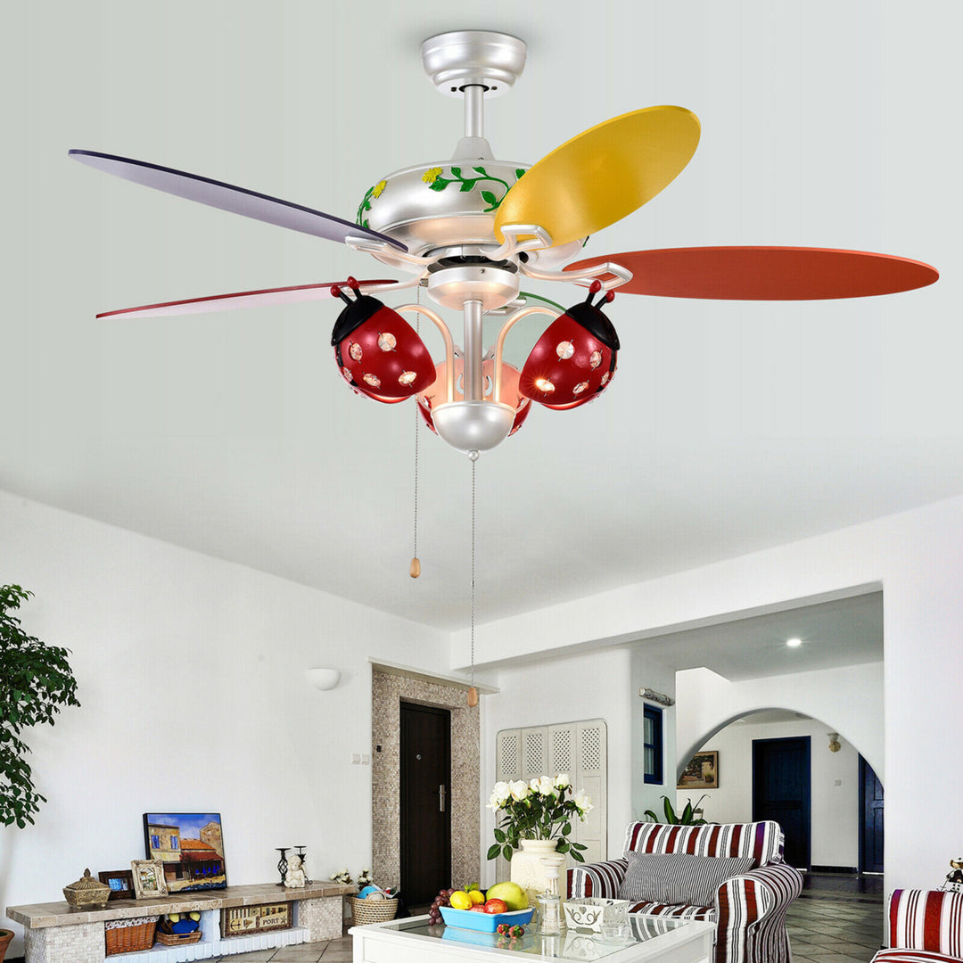 52 Ceiling Fan with Light Kids Fan Light w/Pull Chain Control Beetle Multicolor Image 3