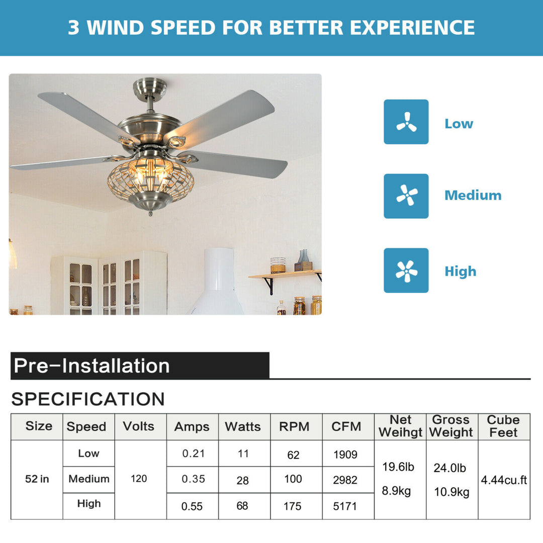 52 Ceiling Fan with Light Nickel Plated Color Wooden Blades w/Remote Control Image 7