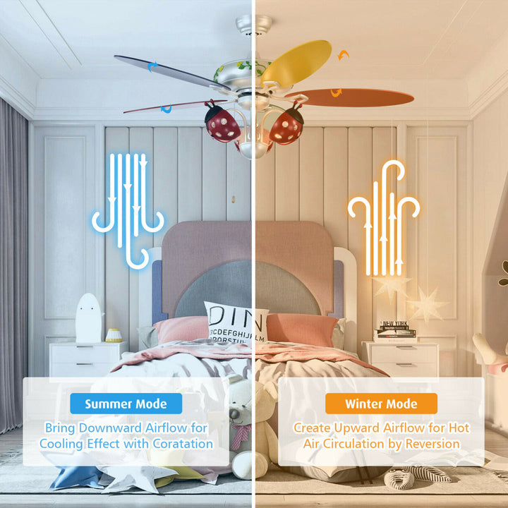 52 Ceiling Fan with Light Kids Fan Light w/Pull Chain Control Beetle Multicolor Image 5