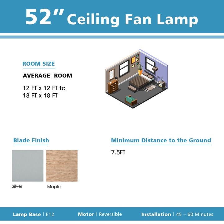 52 Ceiling Fan with Light Nickel Plated Color Wooden Blades w/Remote Control Image 10