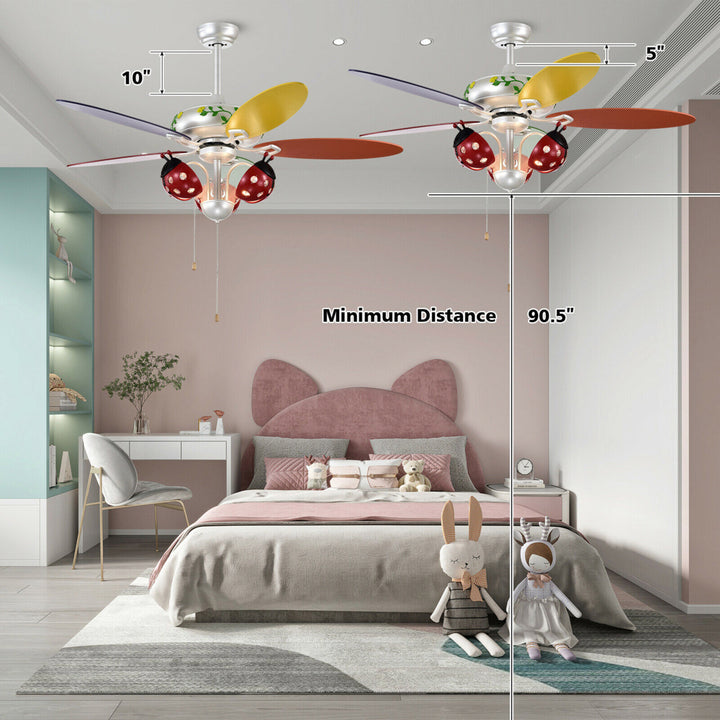 52 Ceiling Fan with Light Kids Fan Light w/Pull Chain Control Beetle Multicolor Image 8