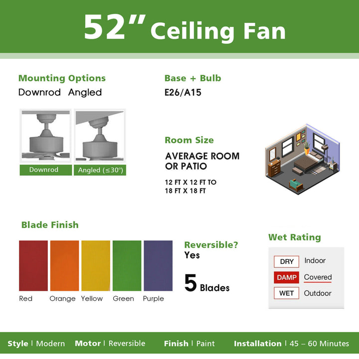 52 Ceiling Fan with Light Kids Fan Light w/Pull Chain Control Beetle Multicolor Image 9