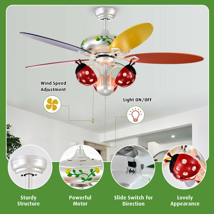 52 Ceiling Fan with Light Kids Fan Light w/Pull Chain Control Beetle Multicolor Image 10