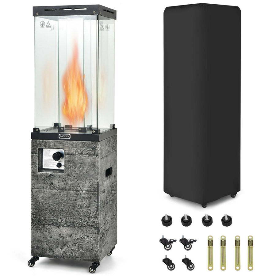 41,000 BTU Propane Patio Heater Glass Tube Standing Gas Heater w/ Cover Wheels Image 1