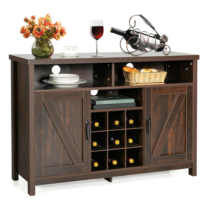 Buffet Storage Cabinet Farmhouse Sideboard w/9-Bottle Wine Rack and 2 Doors Image 1