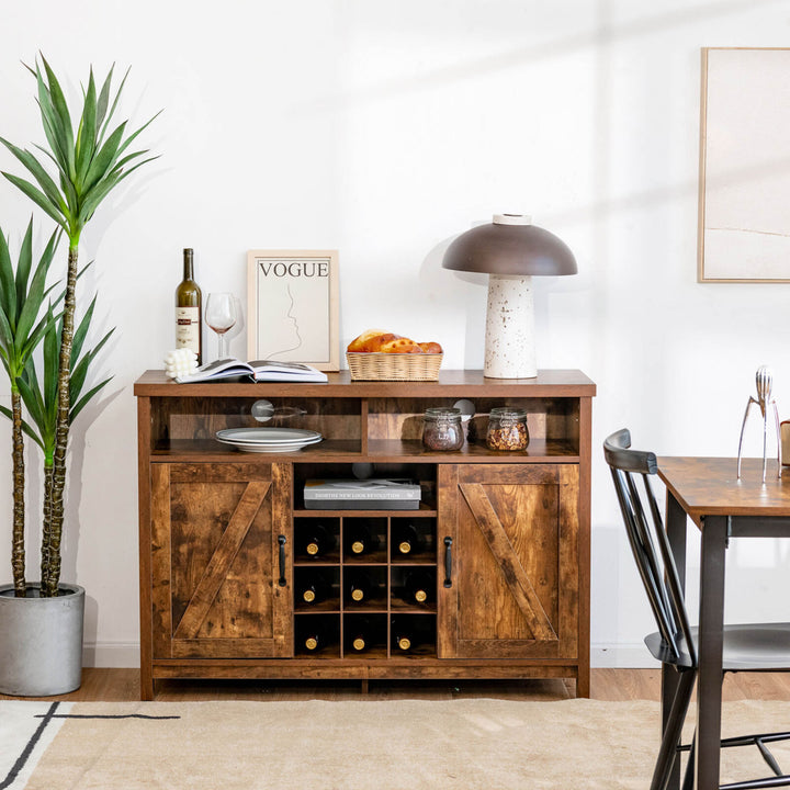 Buffet Storage Cabinet Farmhouse Sideboard w/9-Bottle Wine Rack and 2 Doors Image 3