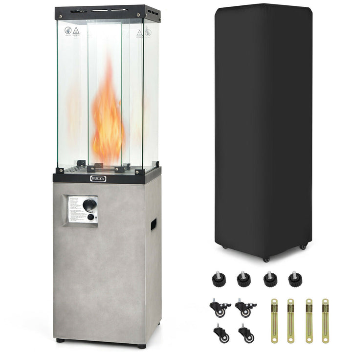 41,000 BTU Propane Patio Heater Glass Tube Standing Gas Heater w/ Cover Wheels Image 4